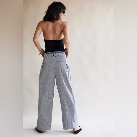 Free People Buckle Back Stripe Trousers - Picture 2 of 10